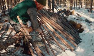 Solo Bushcraft Winter Camping Natural Shelter ASMR No Talking 01