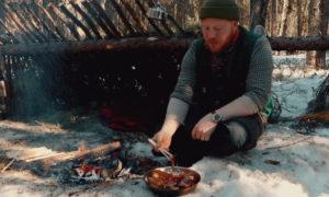 Solo Bushcraft Winter Camping Natural Shelter ASMR No Talking 01